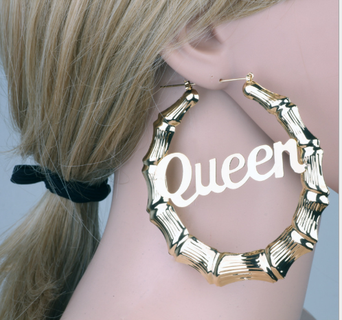 Luxury Mom Kastle English Letter Queen Bamboo Earrings Luxury Mom Kastle