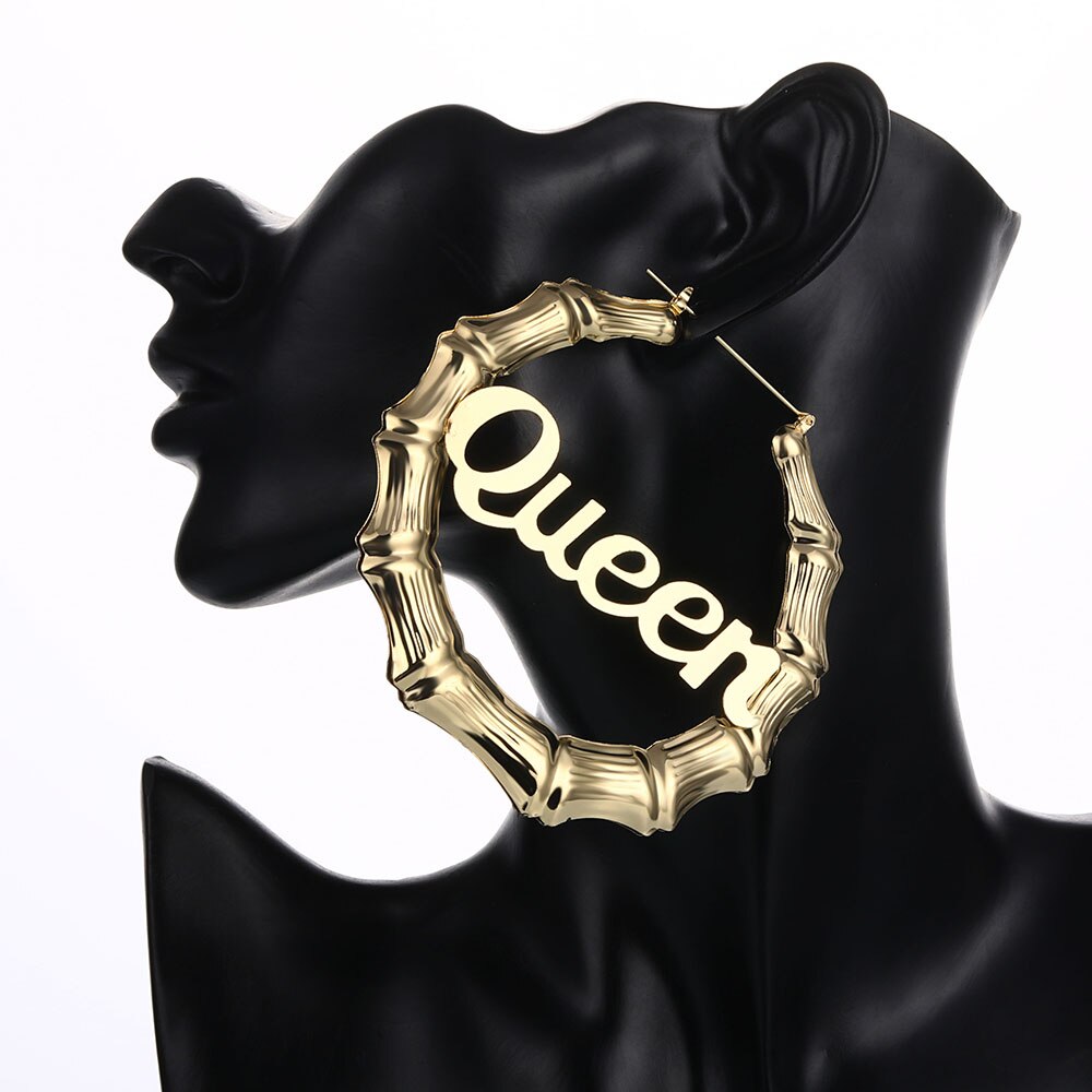 Luxury Mom Kastle English Letter Queen Bamboo Earrings Luxury Mom Kastle