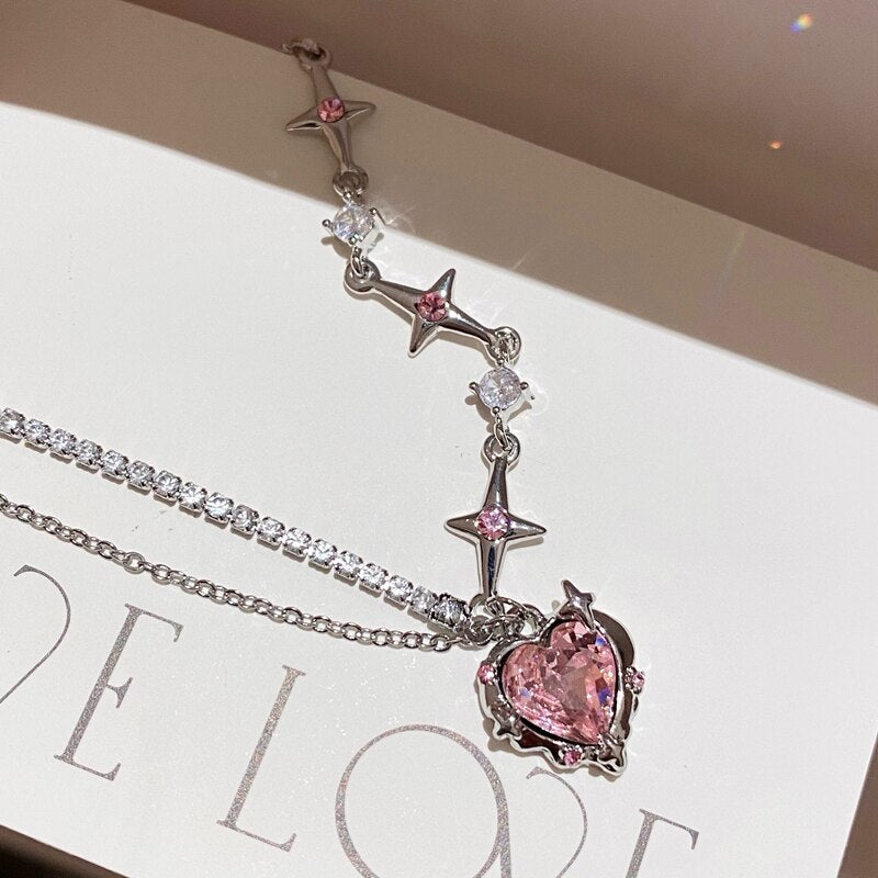 Luxury Mom Kastle Pink Heart Crystal Necklace Luxury Mom Kastle Crtystal Heart Necklace