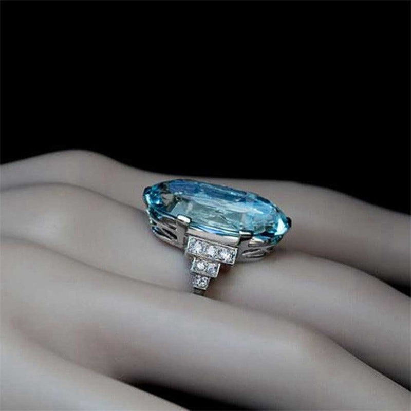 Luxury Mom Kastle Fashion Oversized Oval Blue Ring Luxury Mom Kastle