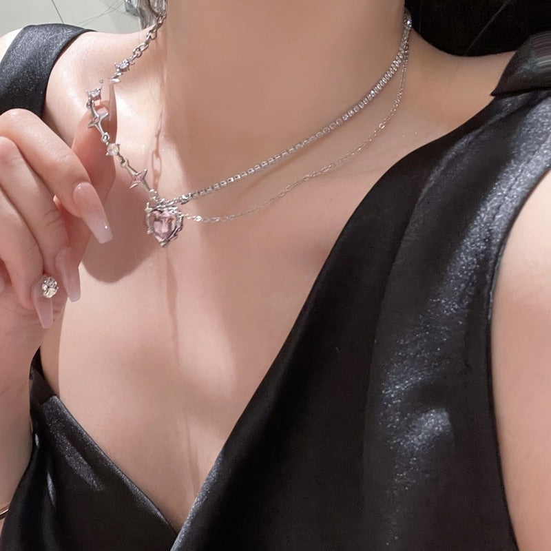 Luxury Mom Kastle Pink Heart Crystal Necklace Luxury Mom Kastle Crtystal Heart Necklace
