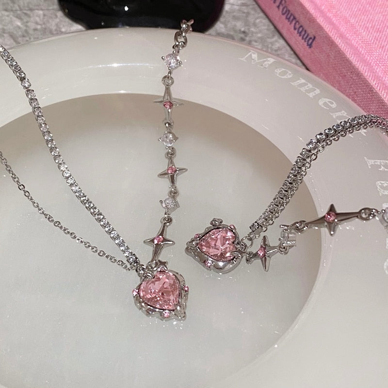 Luxury Mom Kastle Pink Heart Crystal Necklace Luxury Mom Kastle Crtystal Heart Necklace