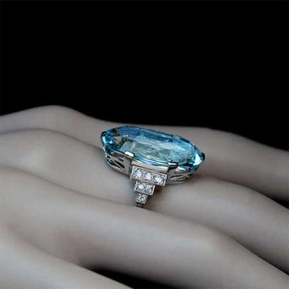 Luxury Mom Kastle  Fashion Oversized Oval Blue Ring Luxury Mom Kastle  