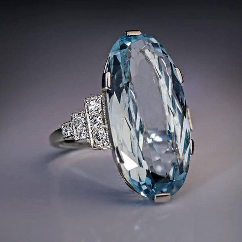 Luxury Mom Kastle  Fashion Oversized Oval Blue Ring Luxury Mom Kastle  