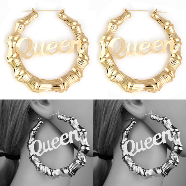 Luxury Mom Kastle  English Letter Queen Bamboo Earrings Luxury Mom Kastle  