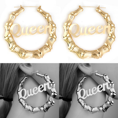 Luxury Mom Kastle  English Letter Queen Bamboo Earrings Luxury Mom Kastle  