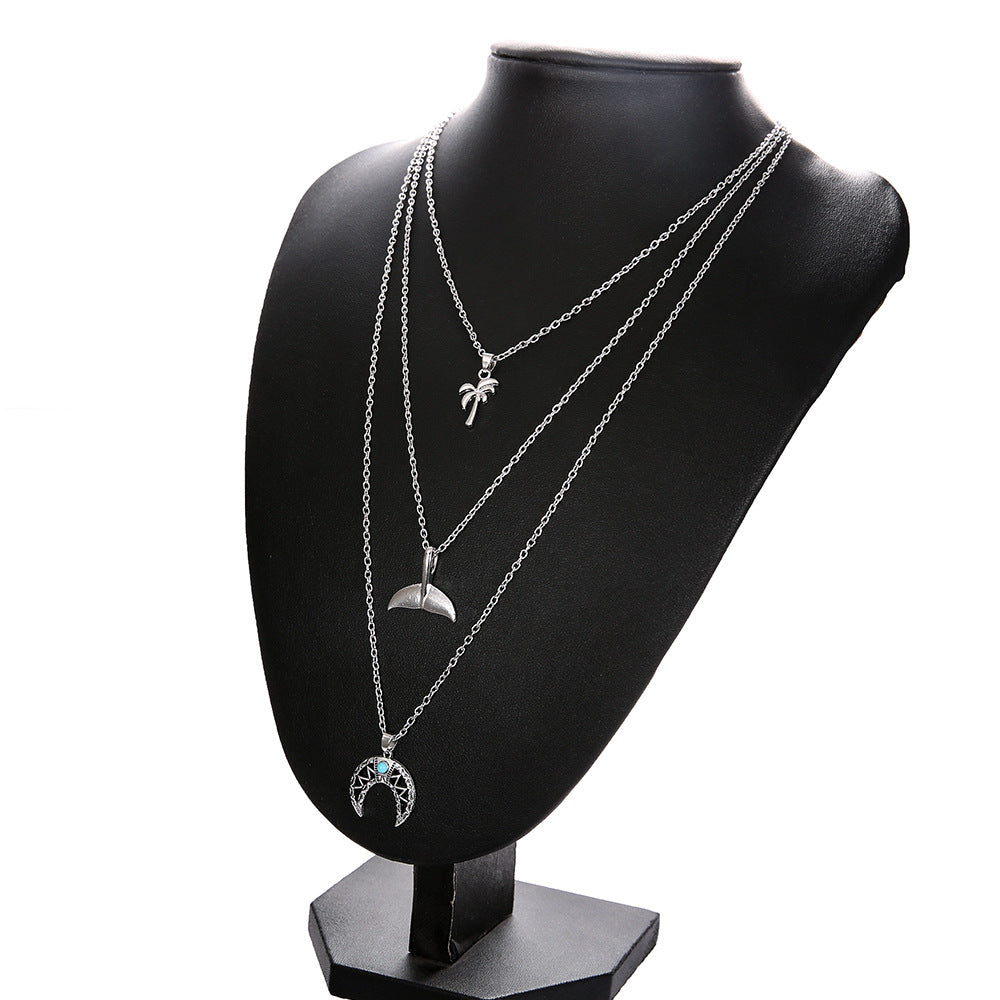 Luxury Mom Kastle  Retro Whale Tail Geometric Moon Turquoise Beach Coconut Necklace Luxury Mom Kastle  