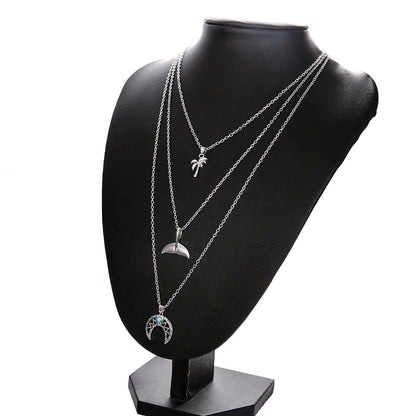 Luxury Mom Kastle  Retro Whale Tail Geometric Moon Turquoise Beach Coconut Necklace Luxury Mom Kastle  