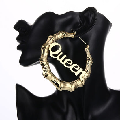 Luxury Mom Kastle  English Letter Queen Bamboo Earrings Luxury Mom Kastle  