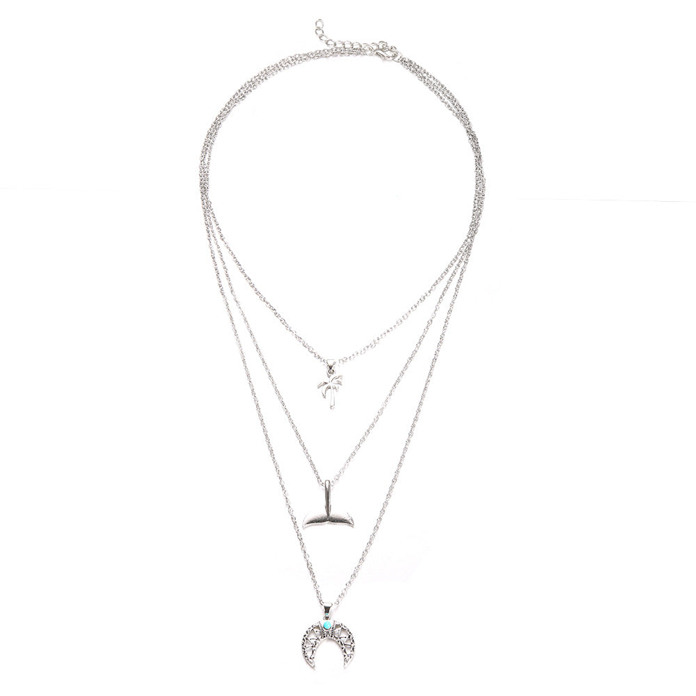 Luxury Mom Kastle  Retro Whale Tail Geometric Moon Turquoise Beach Coconut Necklace Luxury Mom Kastle  