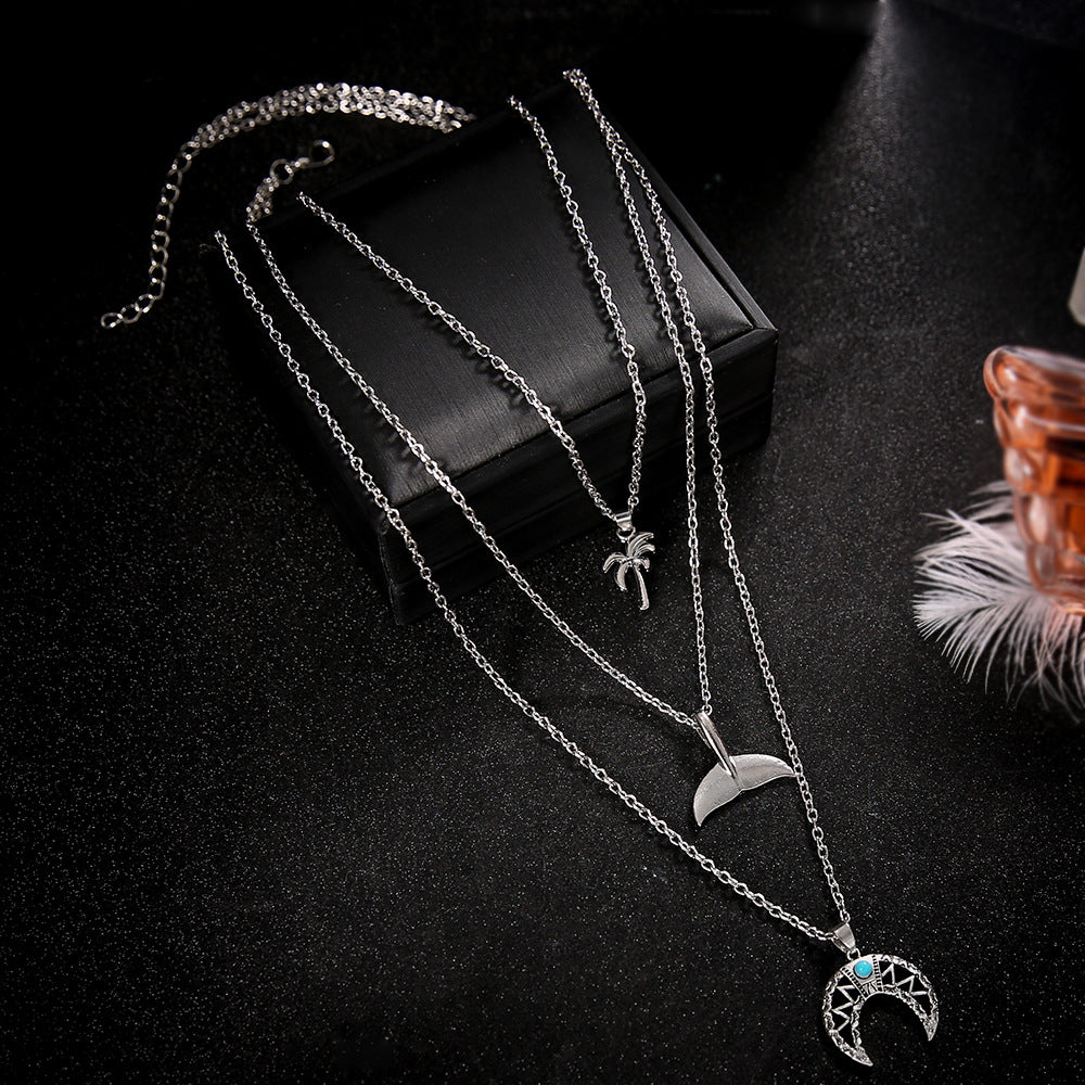 Luxury Mom Kastle  Retro Whale Tail Geometric Moon Turquoise Beach Coconut Necklace Luxury Mom Kastle  