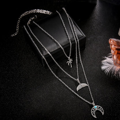 Luxury Mom Kastle  Retro Whale Tail Geometric Moon Turquoise Beach Coconut Necklace Luxury Mom Kastle  