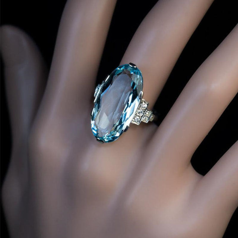 Luxury Mom Kastle  Fashion Oversized Oval Blue Ring Luxury Mom Kastle  