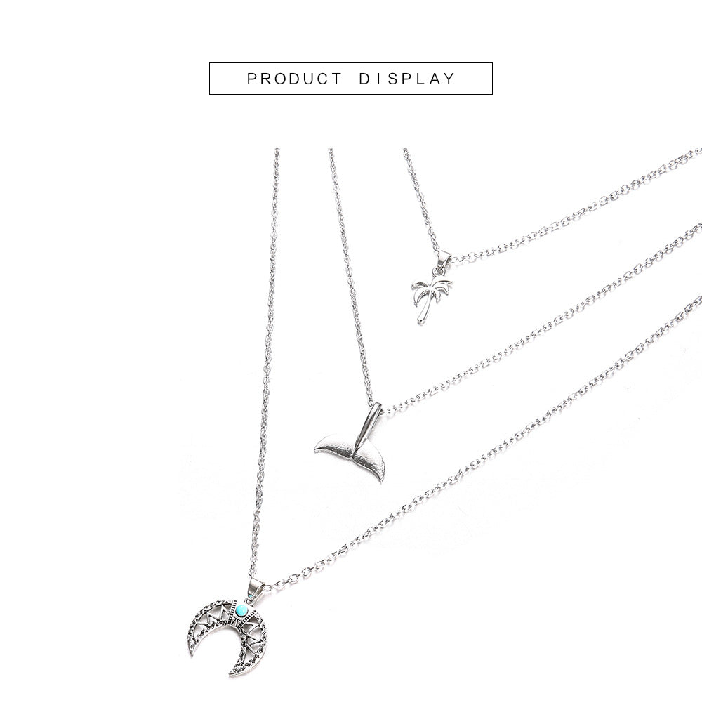 Luxury Mom Kastle  Retro Whale Tail Geometric Moon Turquoise Beach Coconut Necklace Luxury Mom Kastle  