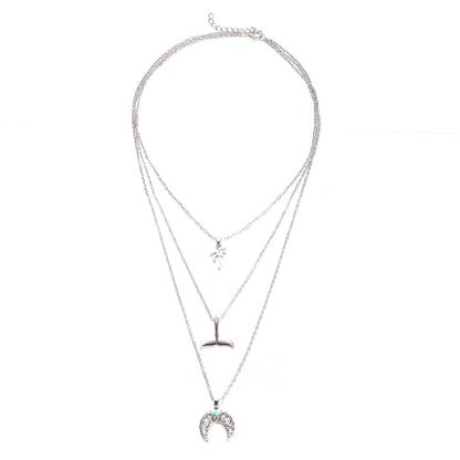 Luxury Mom Kastle  Retro Whale Tail Geometric Moon Turquoise Beach Coconut Necklace Luxury Mom Kastle  