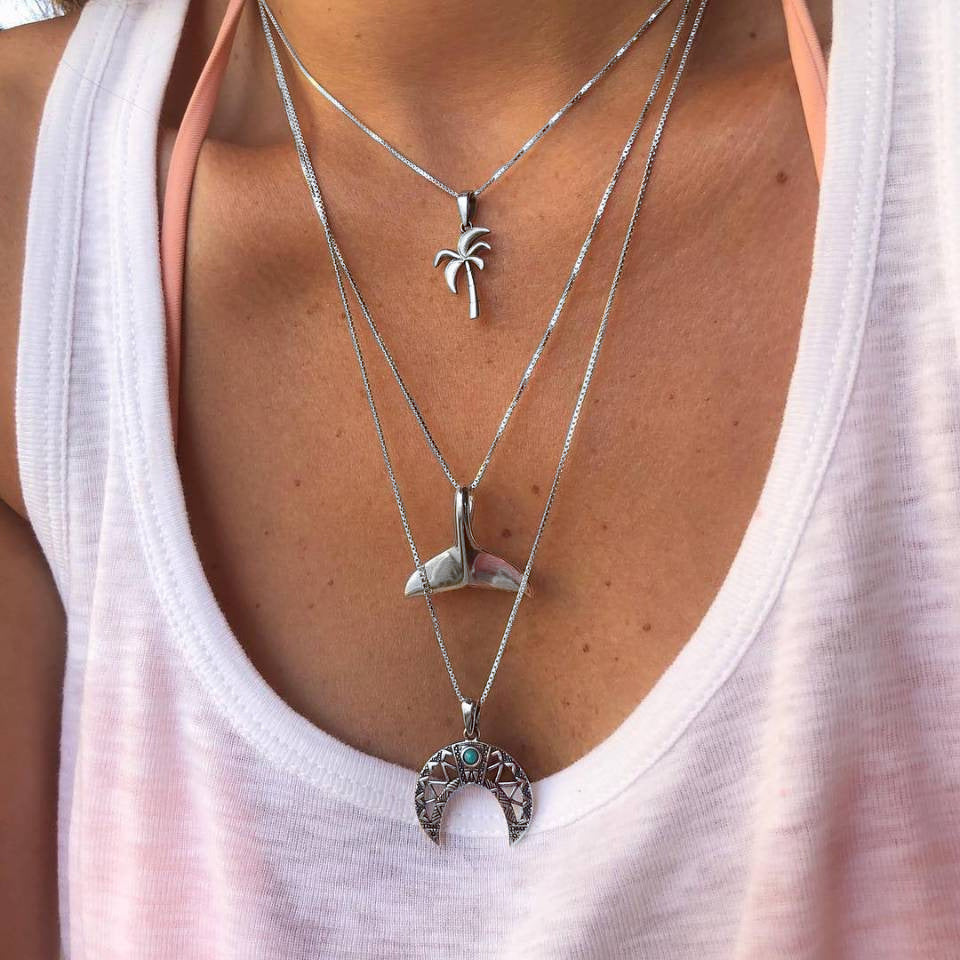 Luxury Mom Kastle  Retro Whale Tail Geometric Moon Turquoise Beach Coconut Necklace Luxury Mom Kastle  
