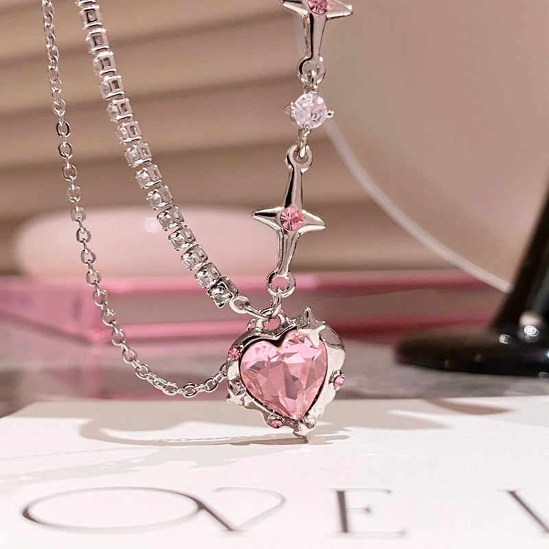 Luxury Mom Kastle  Pink Heart Crystal Necklace Luxury Mom Kastle  Crtystal Heart Necklace