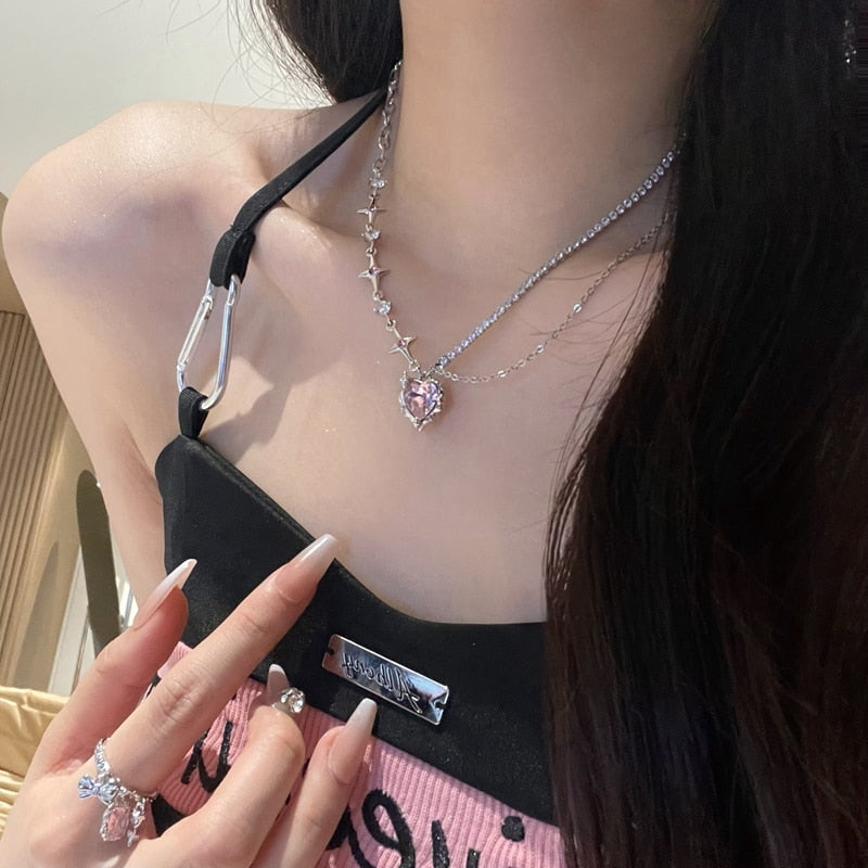 Luxury Mom Kastle  Pink Heart Crystal Necklace Luxury Mom Kastle  Crtystal Heart Necklace